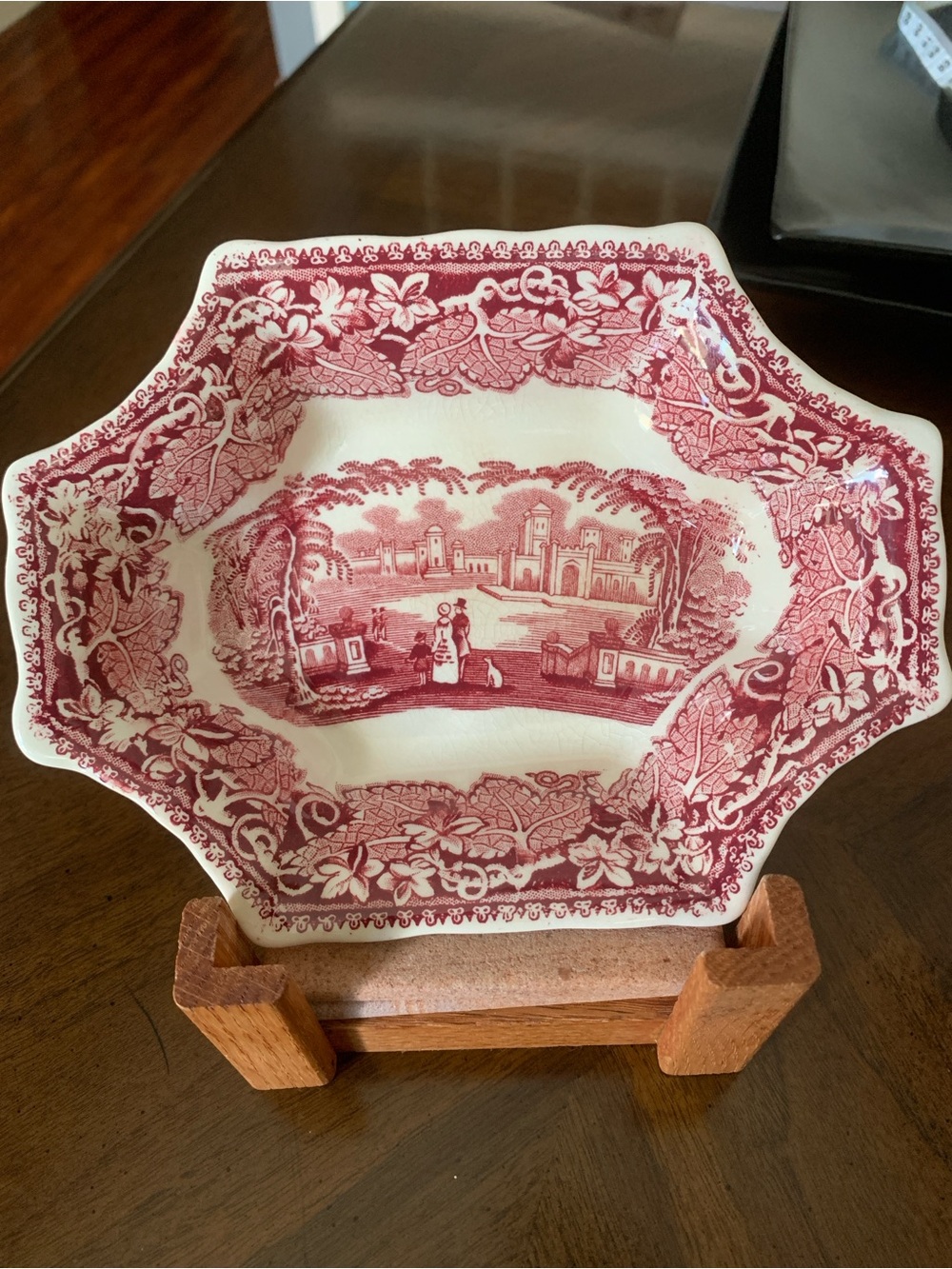 VTG Mason’s Vista Pink Red Ironstone Transferware Sweet Dish, 6.75 x 5 inch.